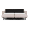 Open grey sleeper sofa on white background.