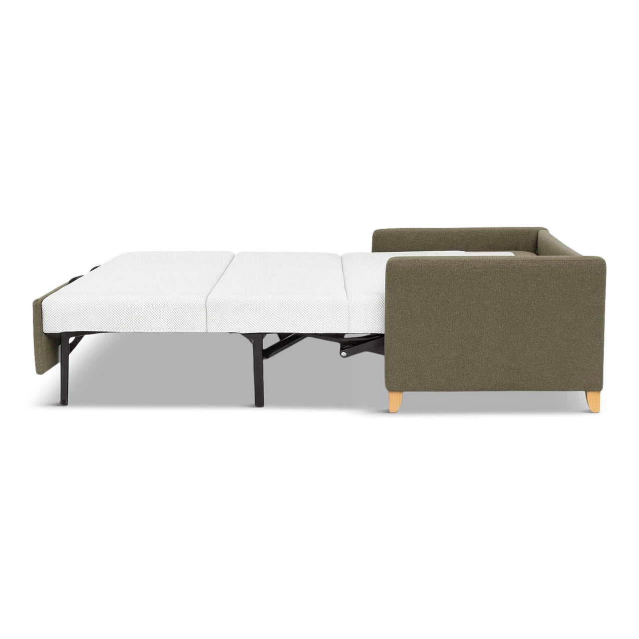 Open grey sofa bed on a white background