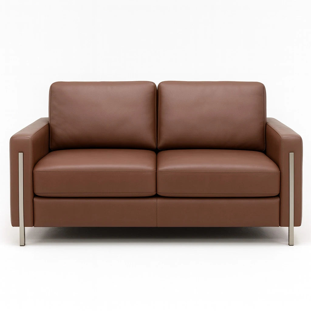 Brown Leather Sulley Sleeper Sofa on white background.