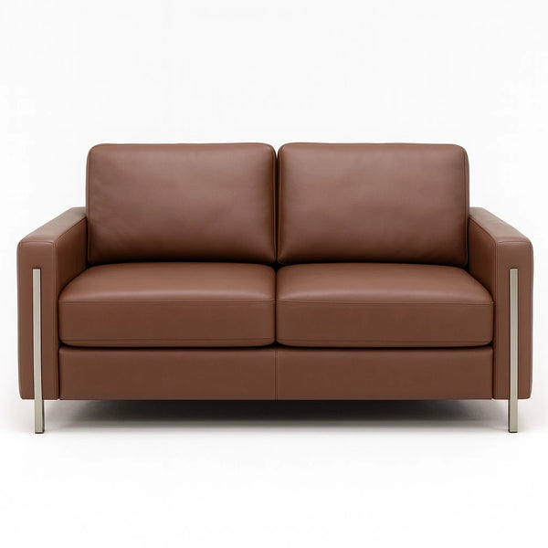 Brown Leather Sulley Sleeper Sofa on white background.