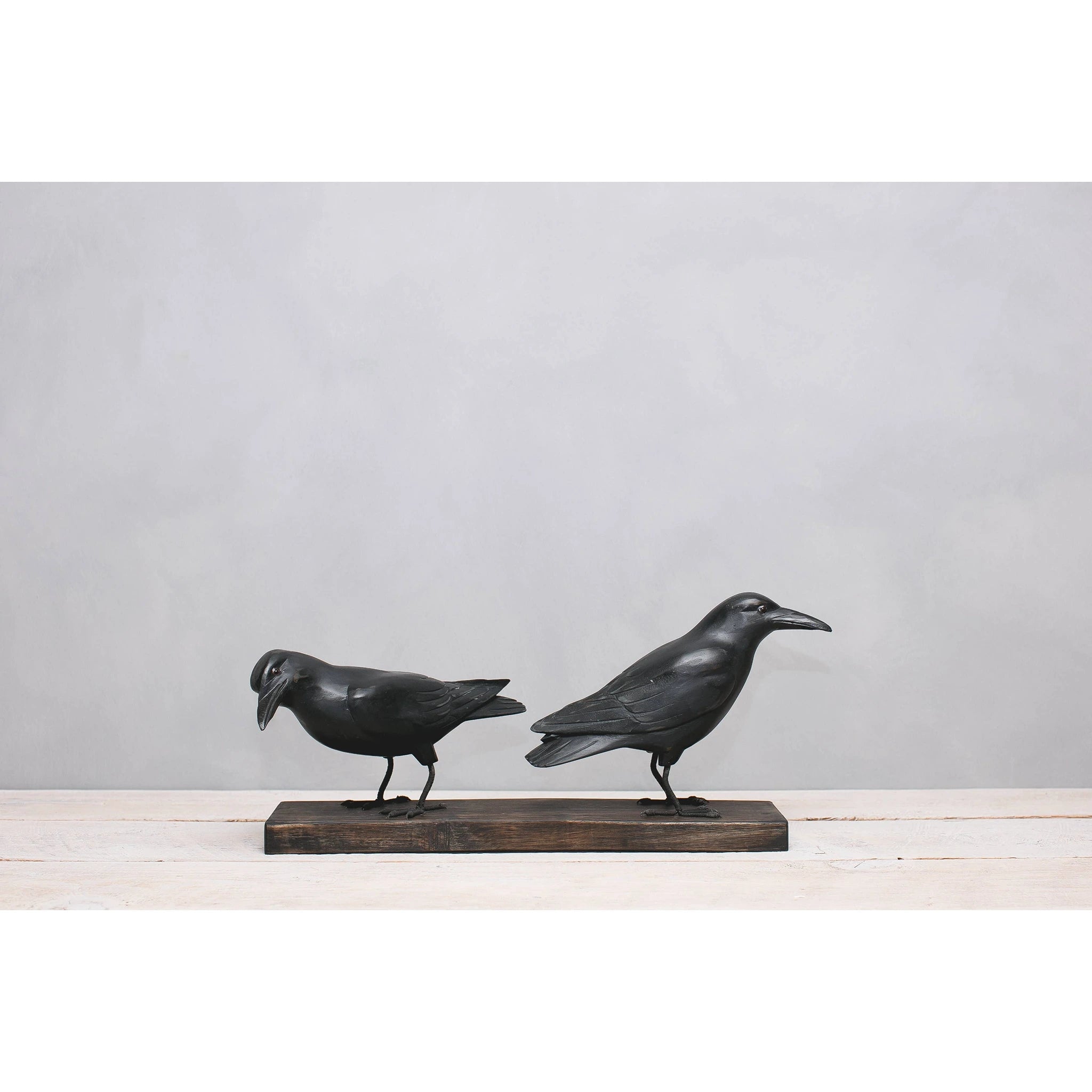 Hand Carved Mini Crow Sculpture Set of 3