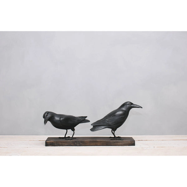Hand Carved Mini Crow Sculpture Set of 3