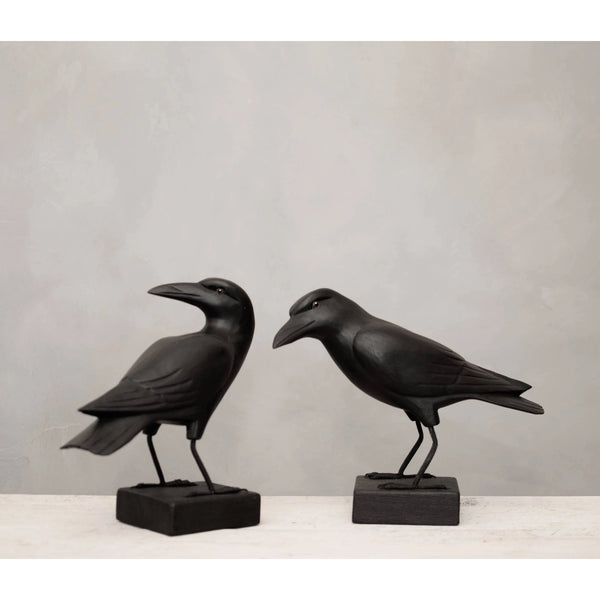 Hand Carved Mini Crow Sculpture Set of 3