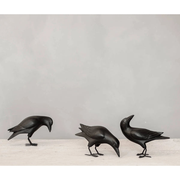 Hand Carved Mini Crow Sculpture Set of 3