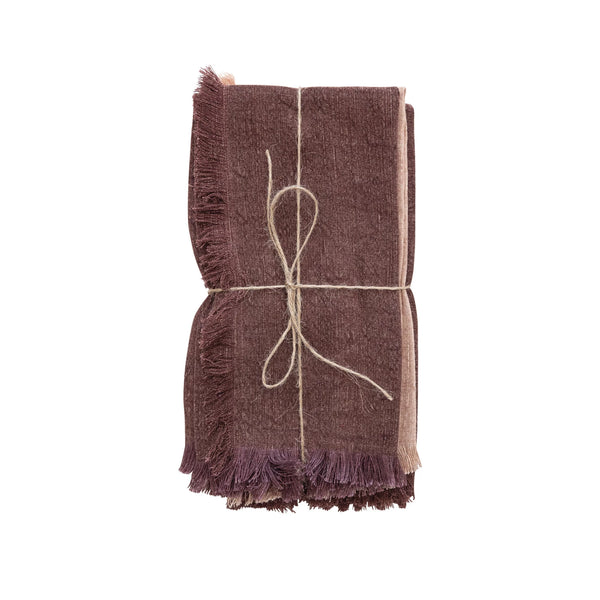 Fringe Linen Napkin Set - Putty & Eggplant