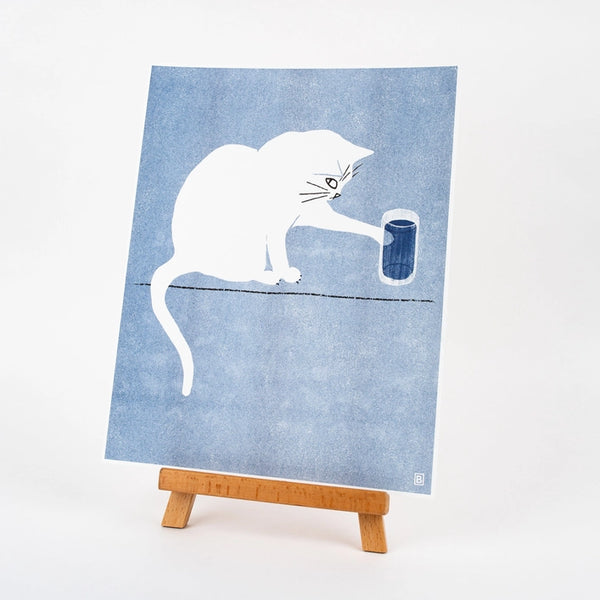Cat & Water Glass Risograph Art Print
