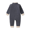 Navy blue baby jumsuit with beige cuffs back view