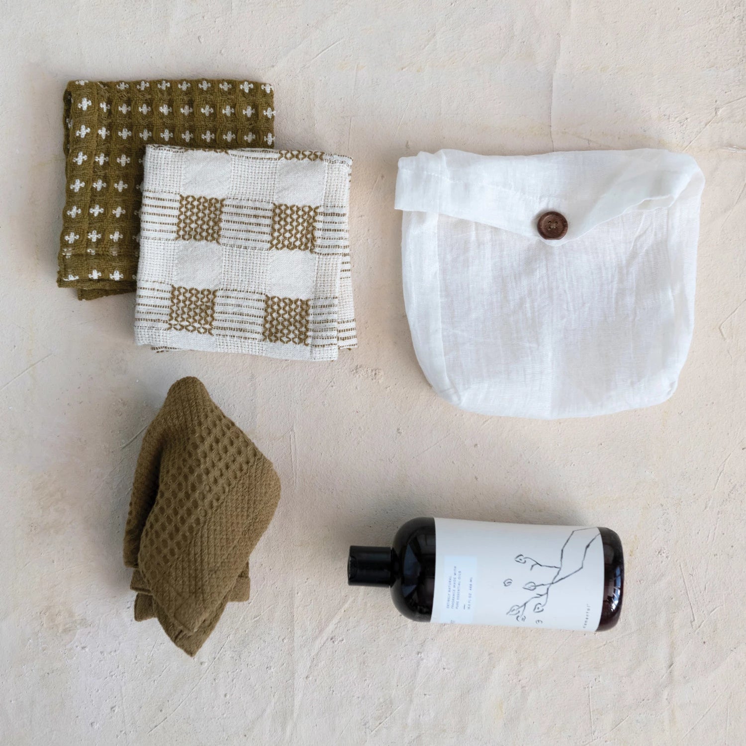 Olive & Cream Cotton Dish Cloths, Set/3