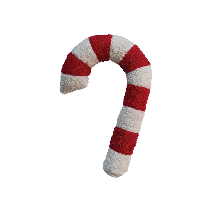 Cotton Sherpa Candy Cane Pillow