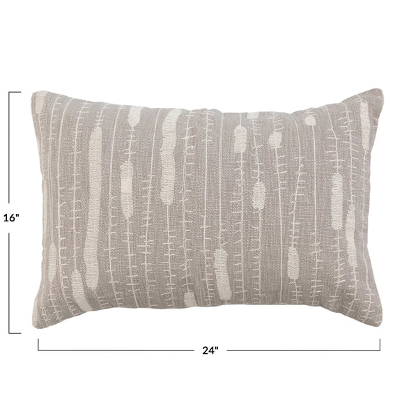 Grey & Cream Embroidery Lumbar Pillow