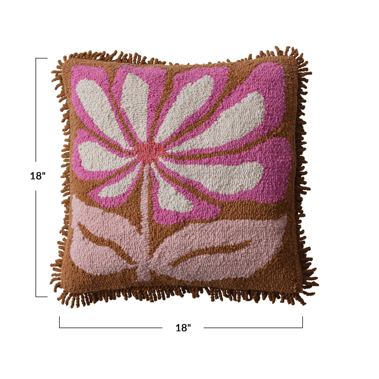 Flower & Fringe Punch Hook Accent Pillow