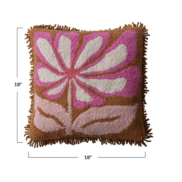 Flower & Fringe Punch Hook Accent Pillow