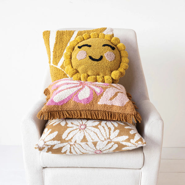 Flower & Fringe Punch Hook Accent Pillow