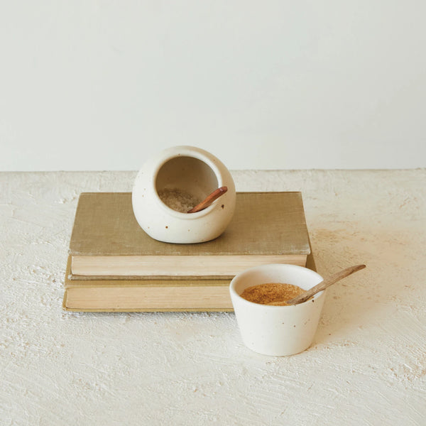 Speckled Salt Cellar with Mango Wood Spoon