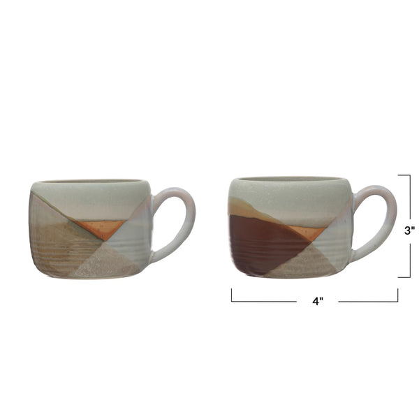 Stoneware Mugs with Geometric Design