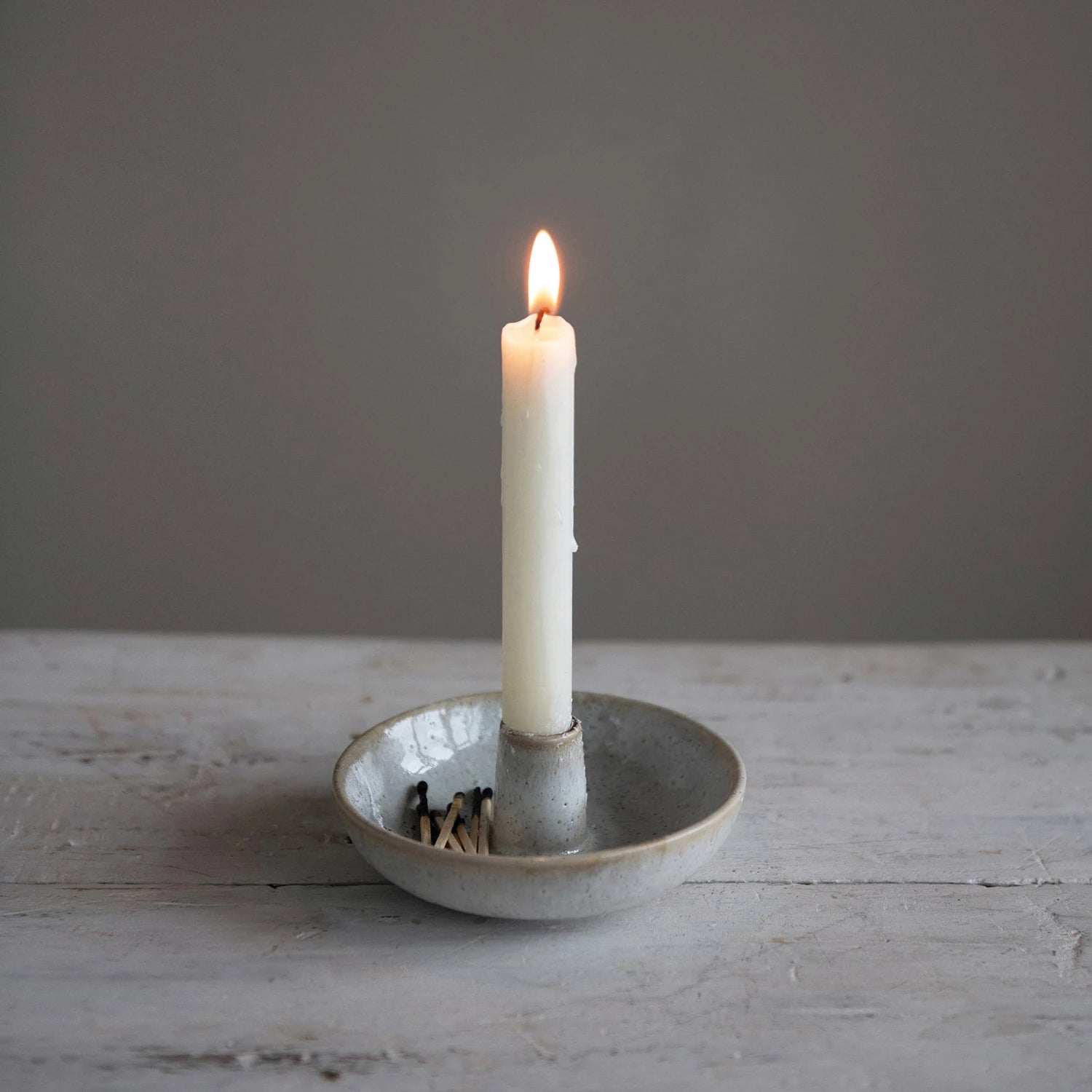 Stoneware Dish With Toothpick/Candle Holder