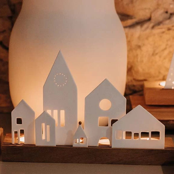 Porcelain & Acacia Village Tealight - City