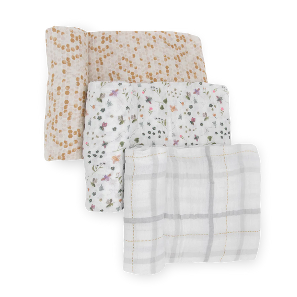 Cotton Muslin Swaddle 3 Pack: Garden Bees