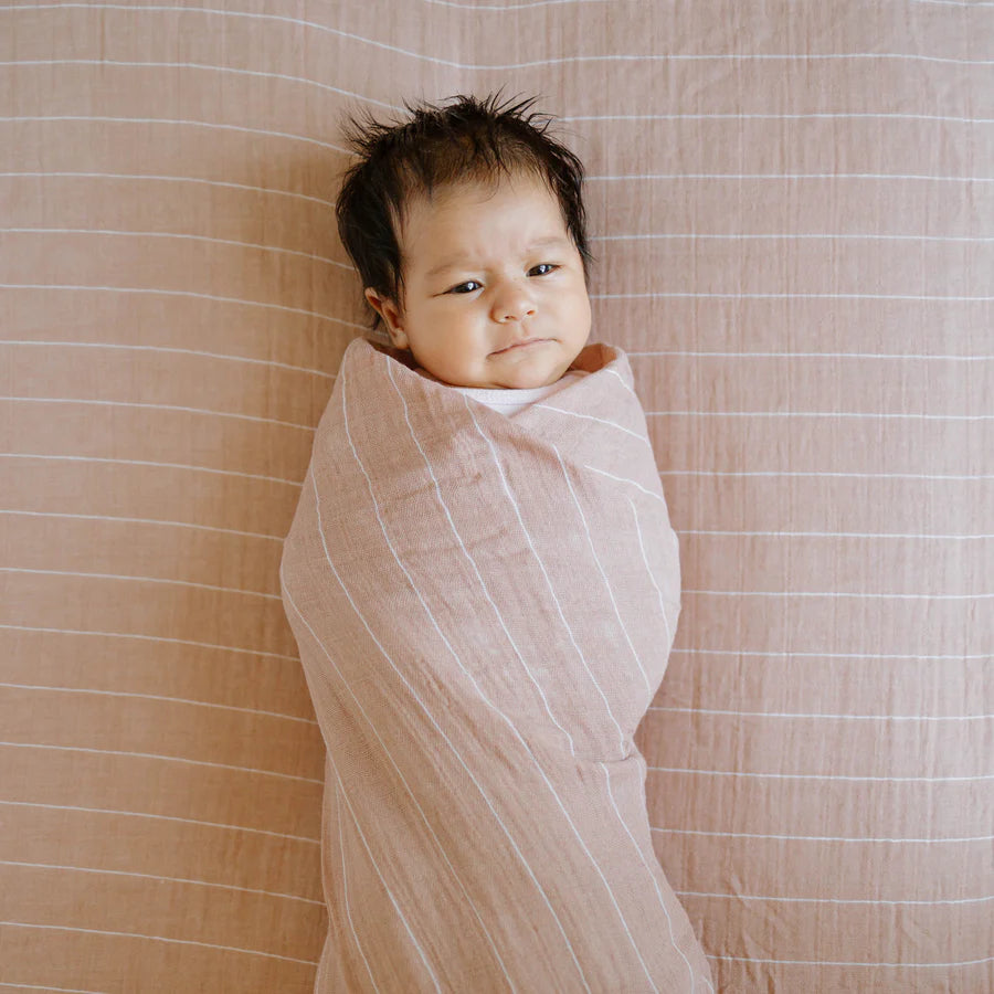 Cotton Muslin Swaddle: Mauve Stripe