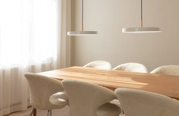 Dining Room with Asteria Pendant Lights, Heart 'n Soul Dining Table, Time Flies  Dining Chairs