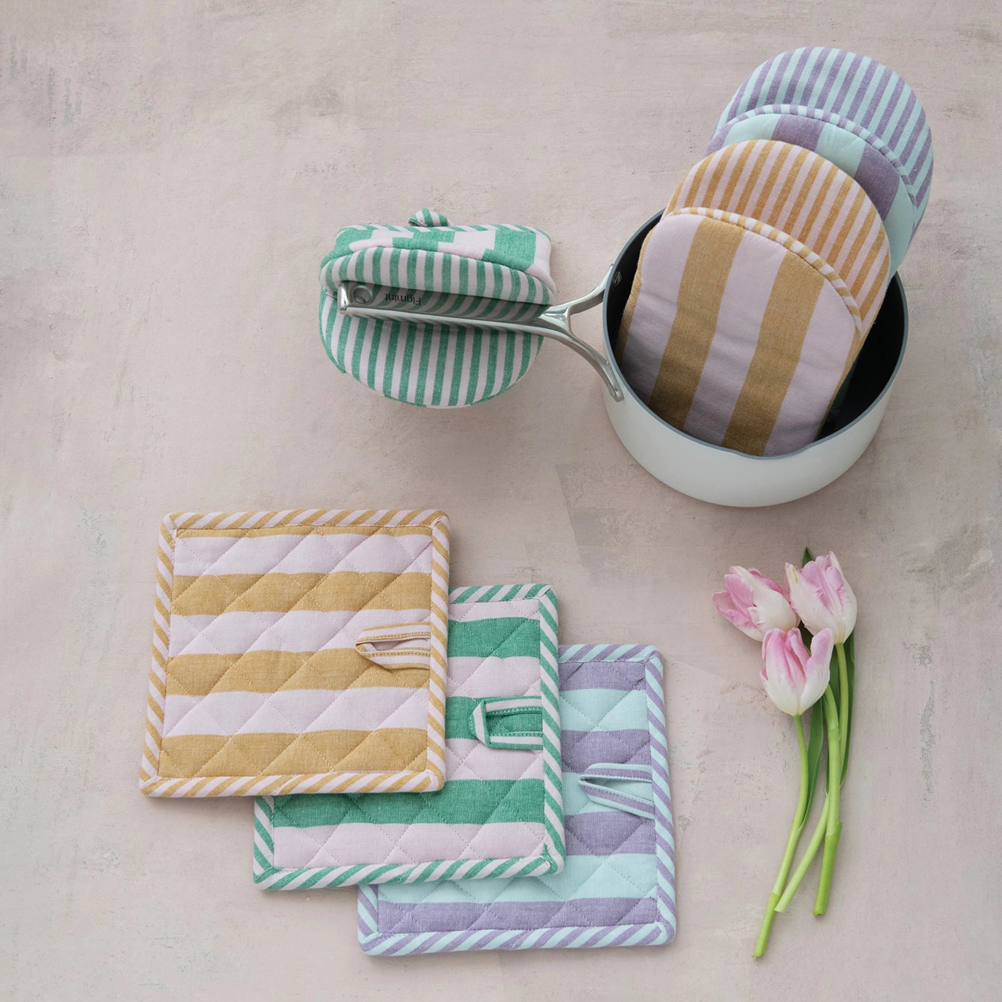 Woven Striped Oven Mitt