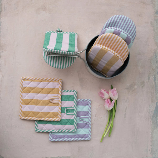 Woven Striped Oven Mitt