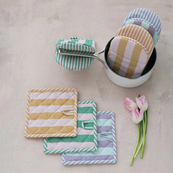 Woven Striped Oven Mitt