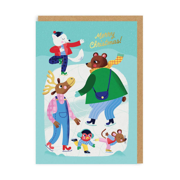 Animals Ice Skating Holiday Card