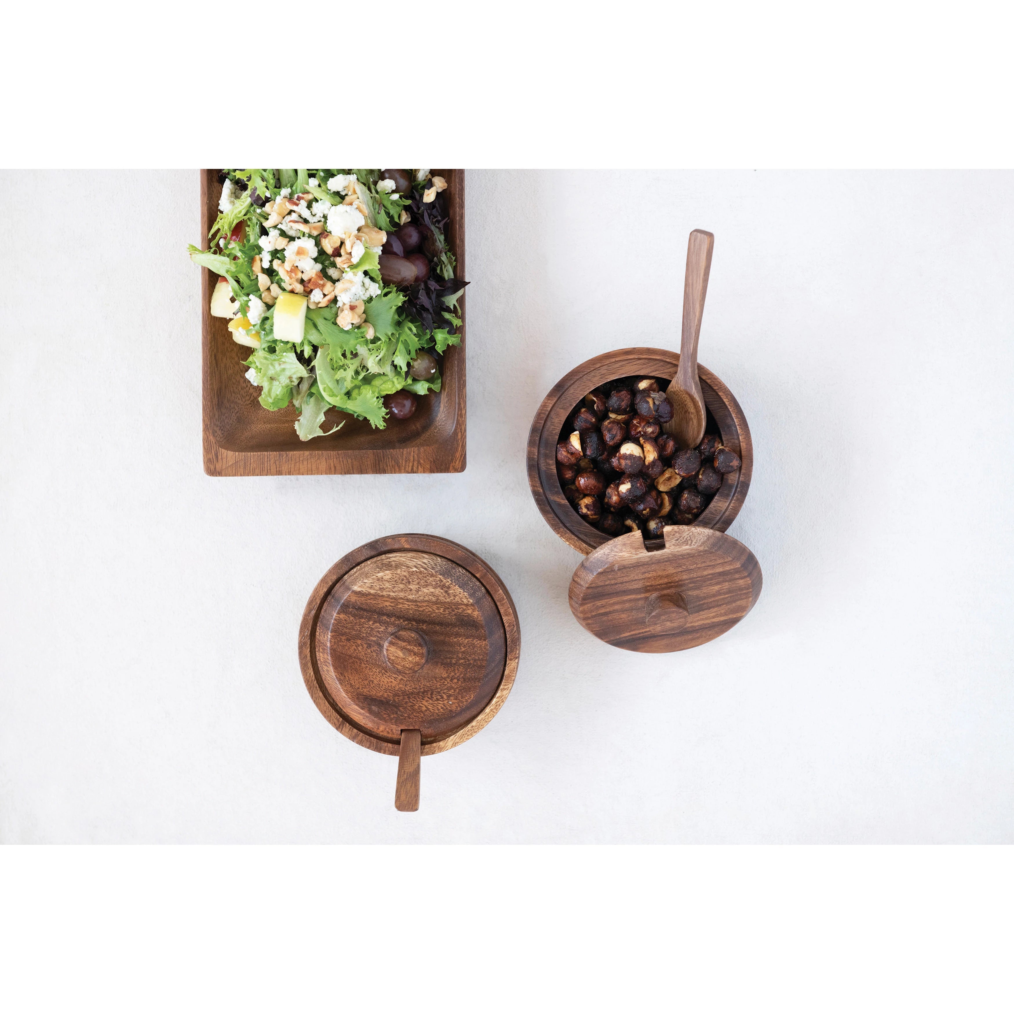 Acacia Wood Lidded Bowl with Spoon - DIGS