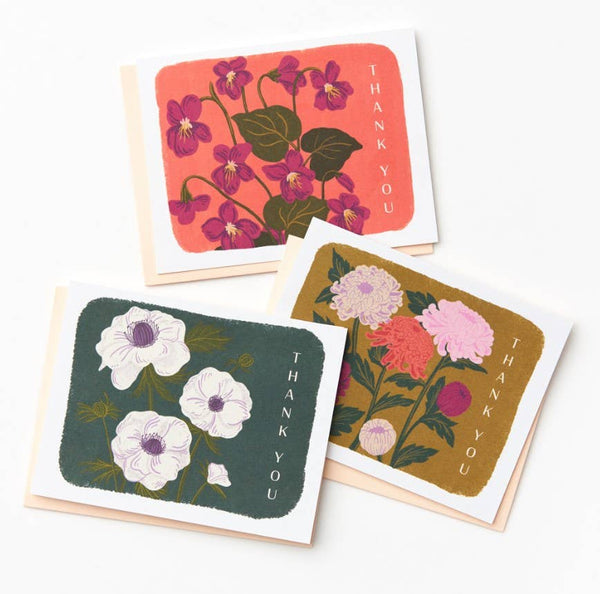 Assorted Muted Floral Thank You Cards, Set/12 - DIGS