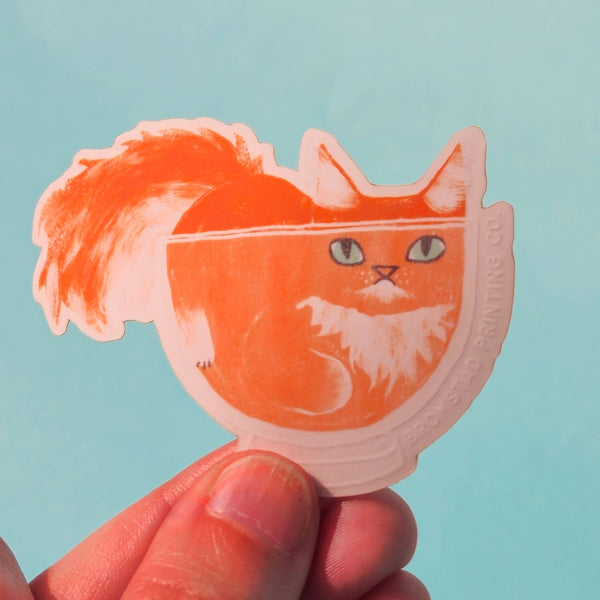 Orange Cat in a Bowl Sticker
