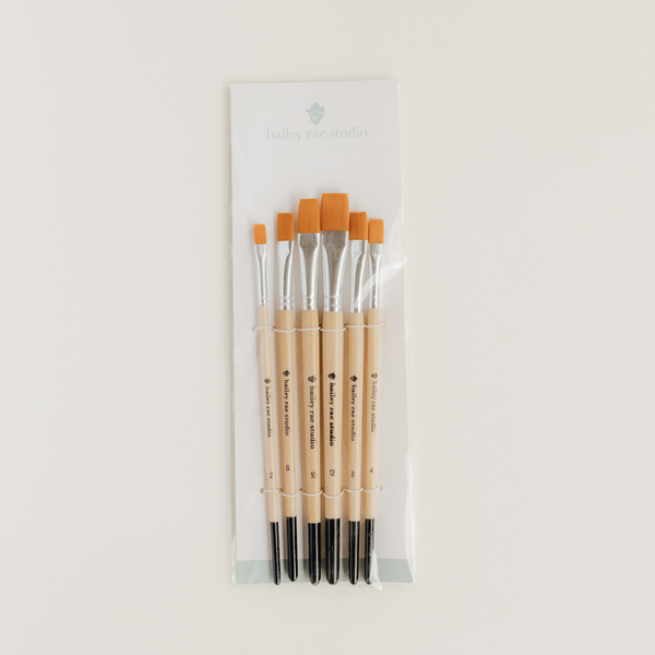 Flat Tip Watercolor Brush Set - 6pc
