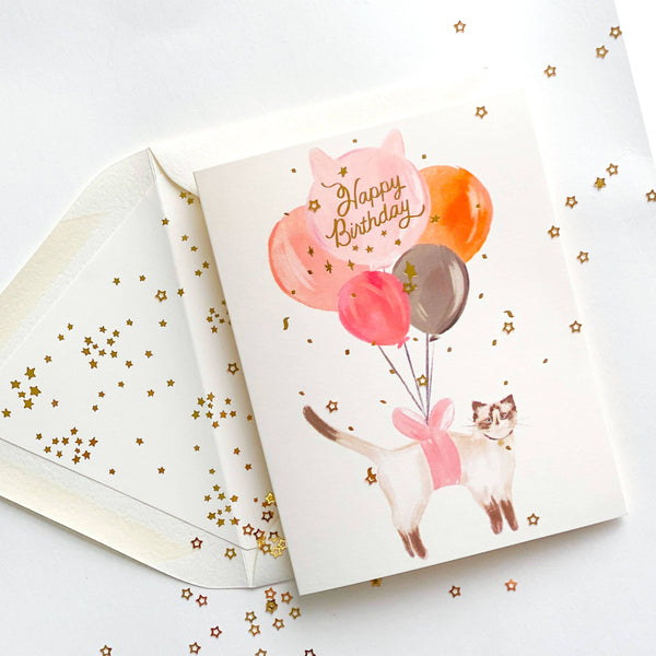 Balloon Cat Birthday Card - DIGS