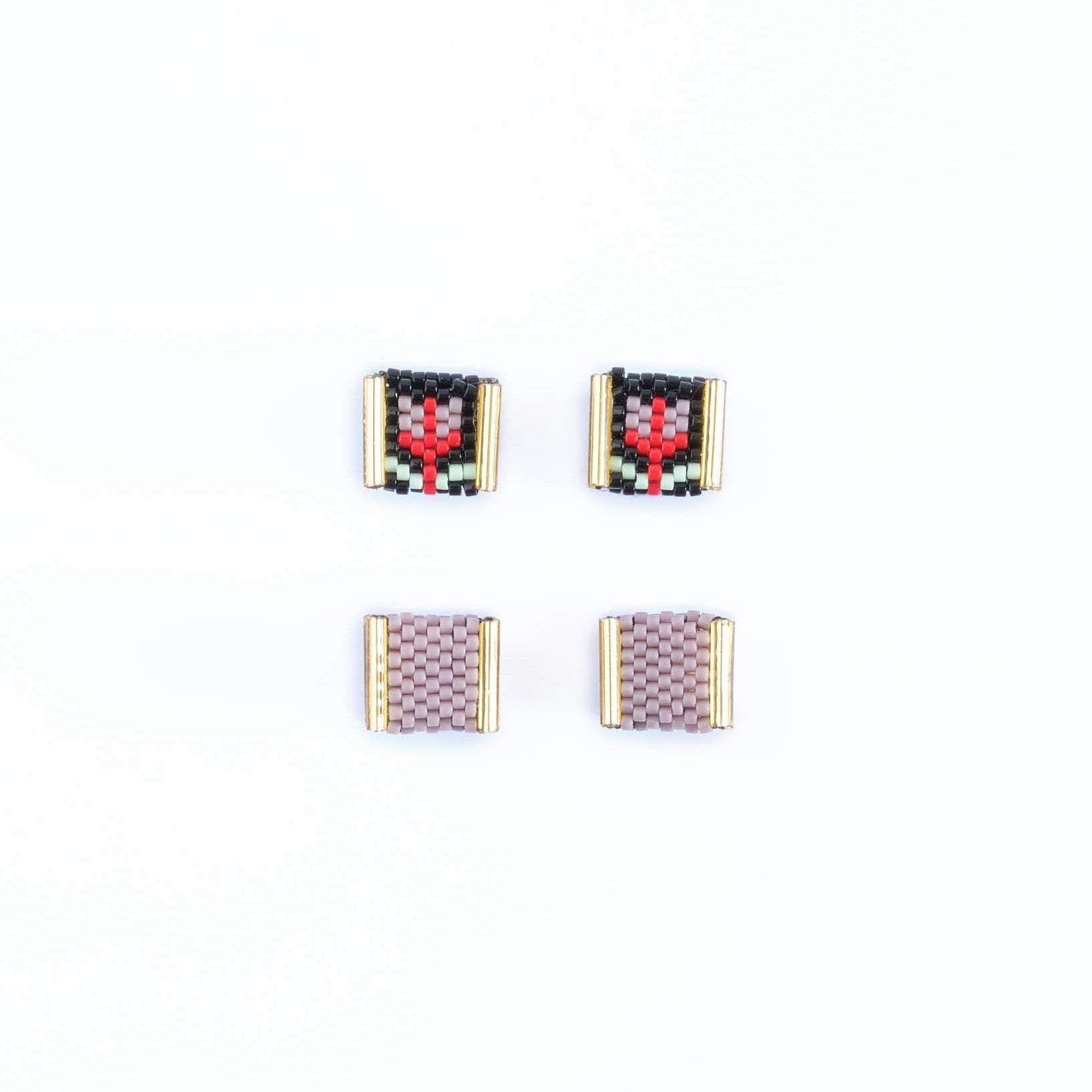 Beaded Tulip Stud Earrings (Cream/Tan) - DIGS