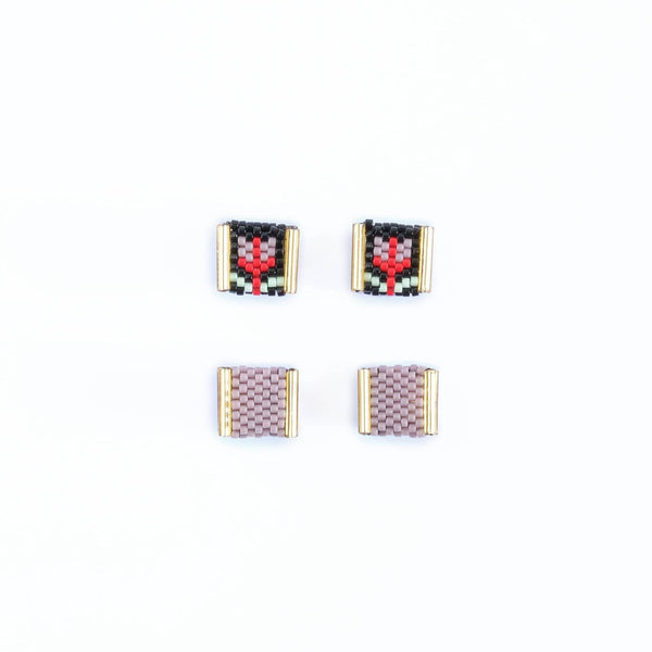 Beaded Tulip Stud Earrings (Cream/Tan) - DIGS