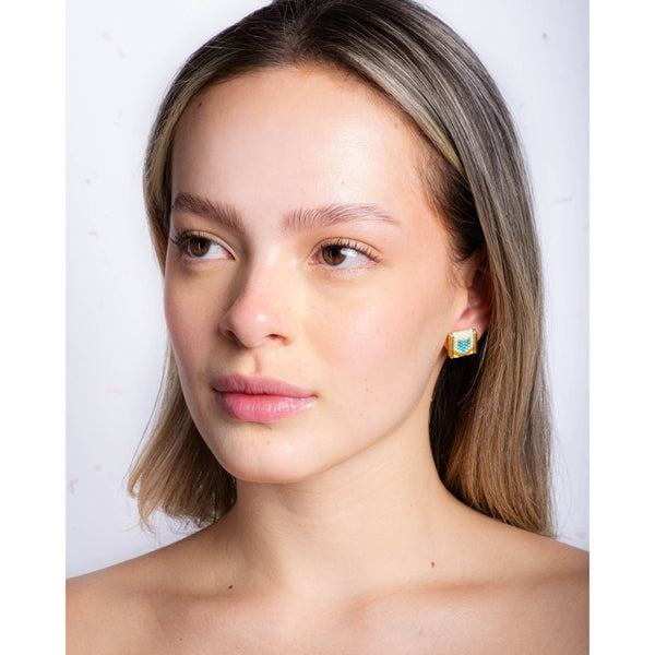 Beaded Tulip Stud Earrings (Cream/Tan) - DIGS
