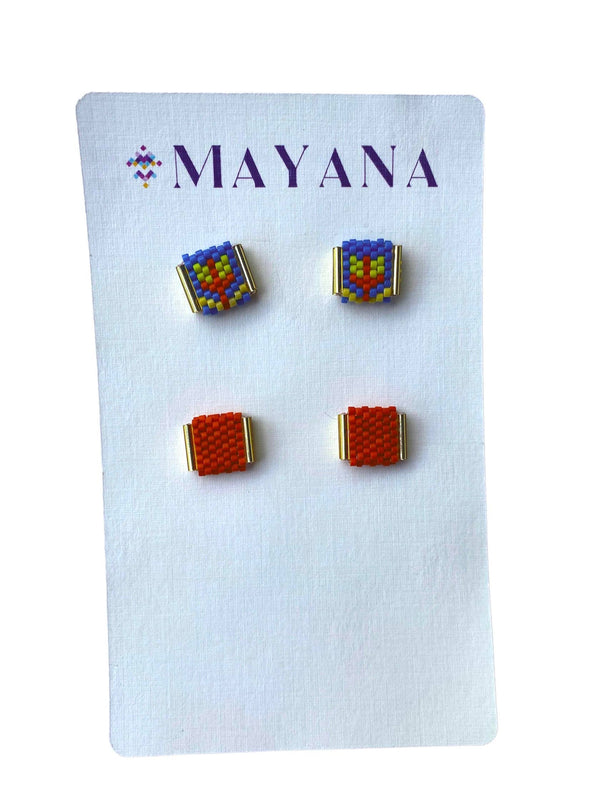 Beaded Tulip Stud Earrings (Salmon/Periwinkle) - DIGS