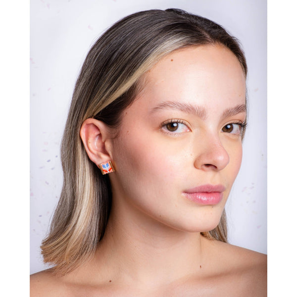Beaded Tulip Stud Earrings (Salmon/Periwinkle) - DIGS