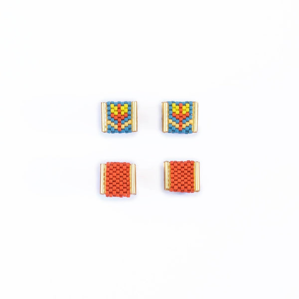 Beaded Tulip Stud Earrings (Salmon/Periwinkle) - DIGS