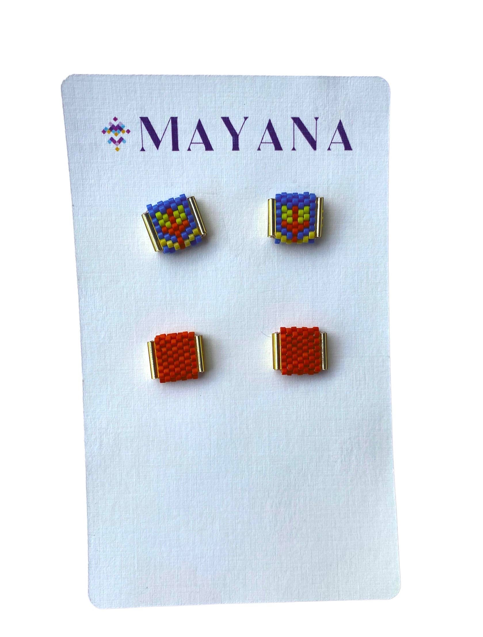 Beaded Tulip Stud Earrings (Teal/Rust) - DIGS