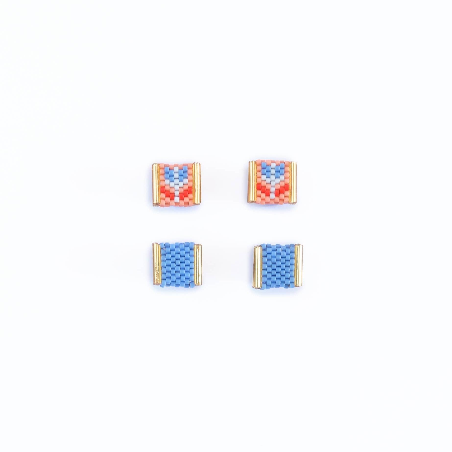 Beaded Tulip Stud Earrings (Teal/Rust) - DIGS