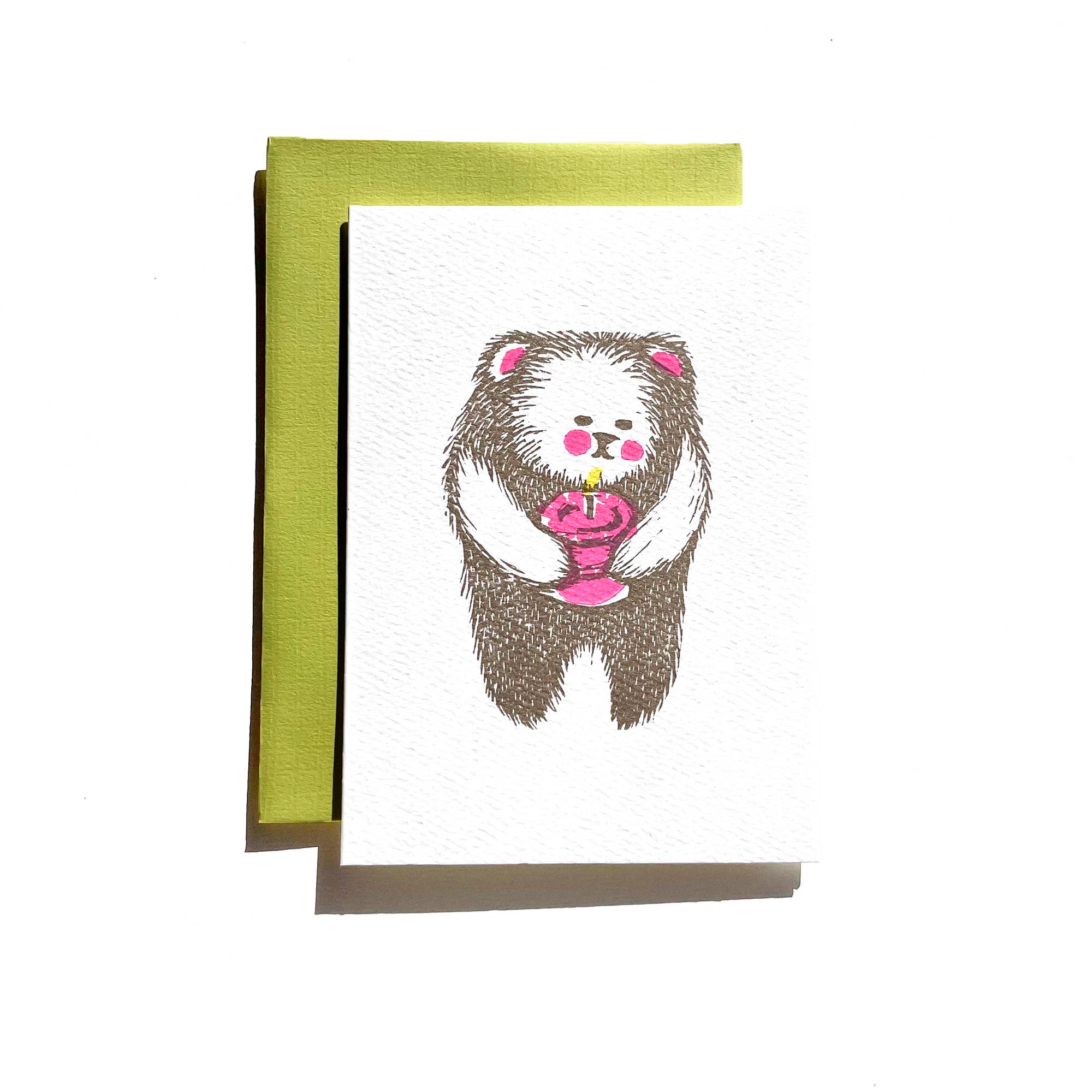 Bear with Cake Linocut Card - DIGS