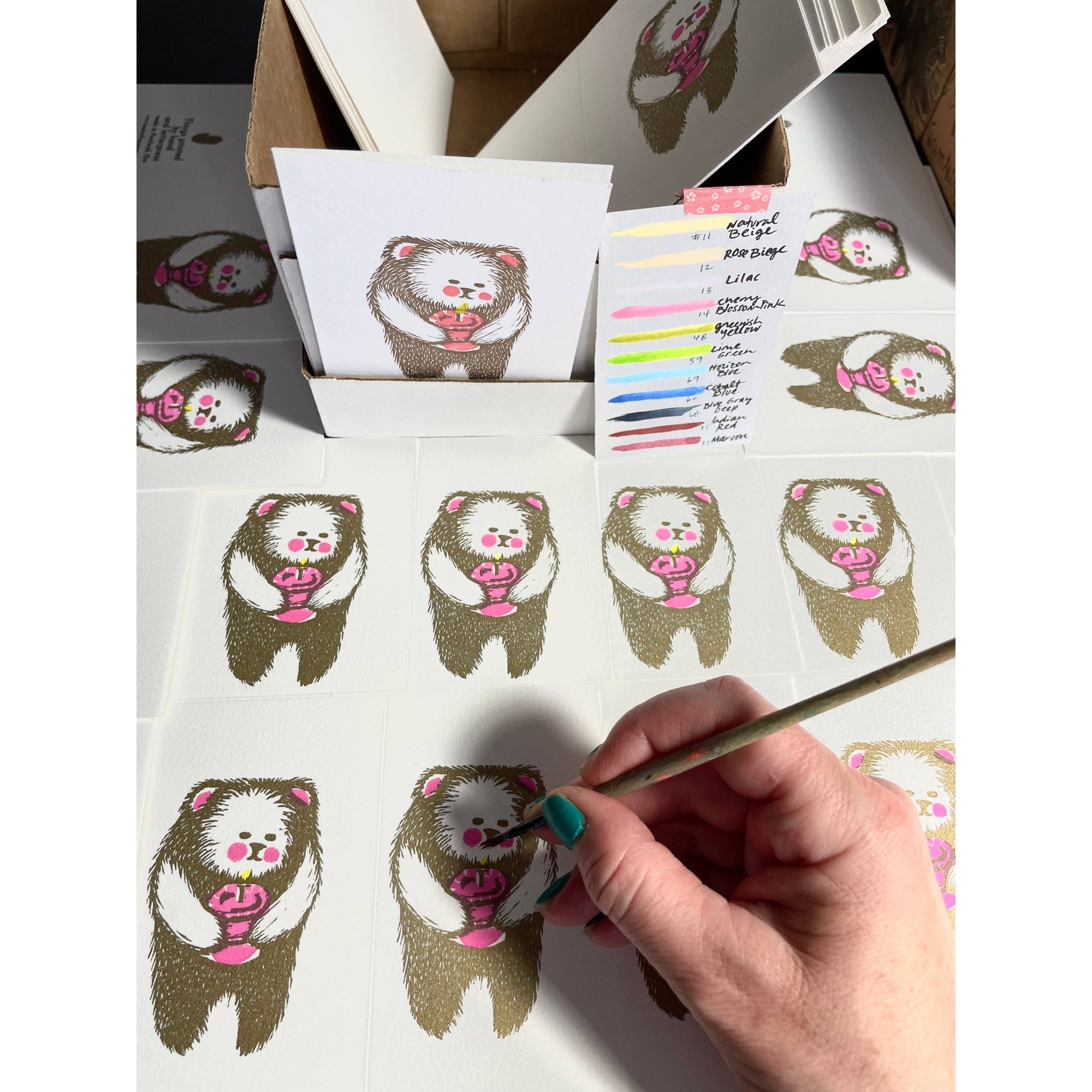 Bear with Cake Linocut Card - DIGS