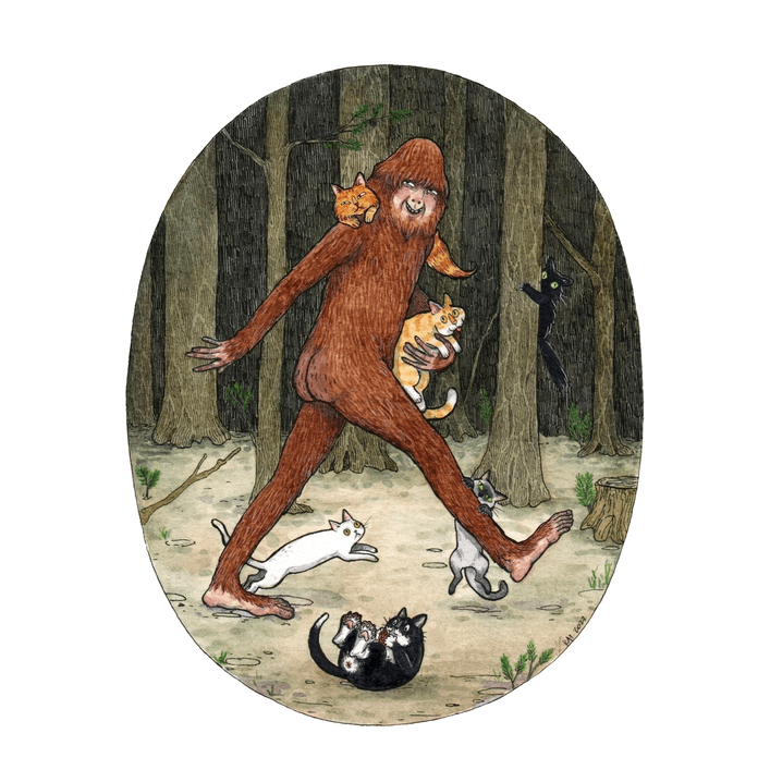 Bigfoot with Cats Art Print - DIGS