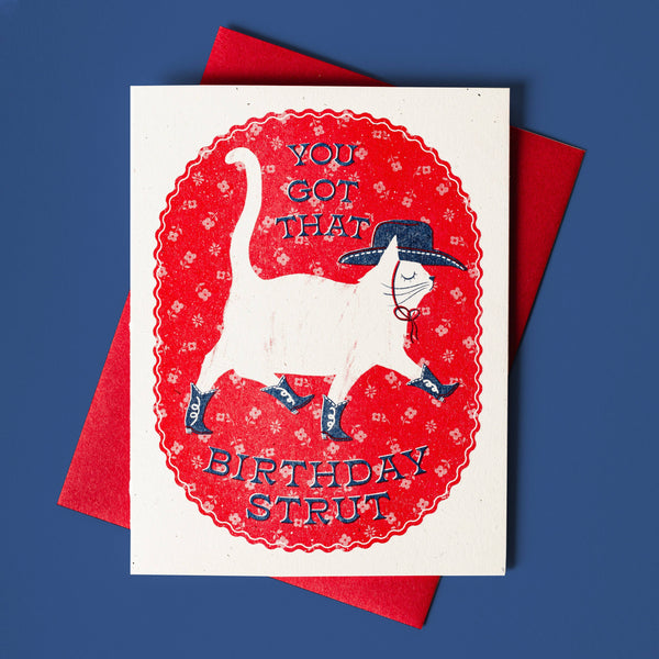 Birthday Strut Cowboy Cat Card - DIGS