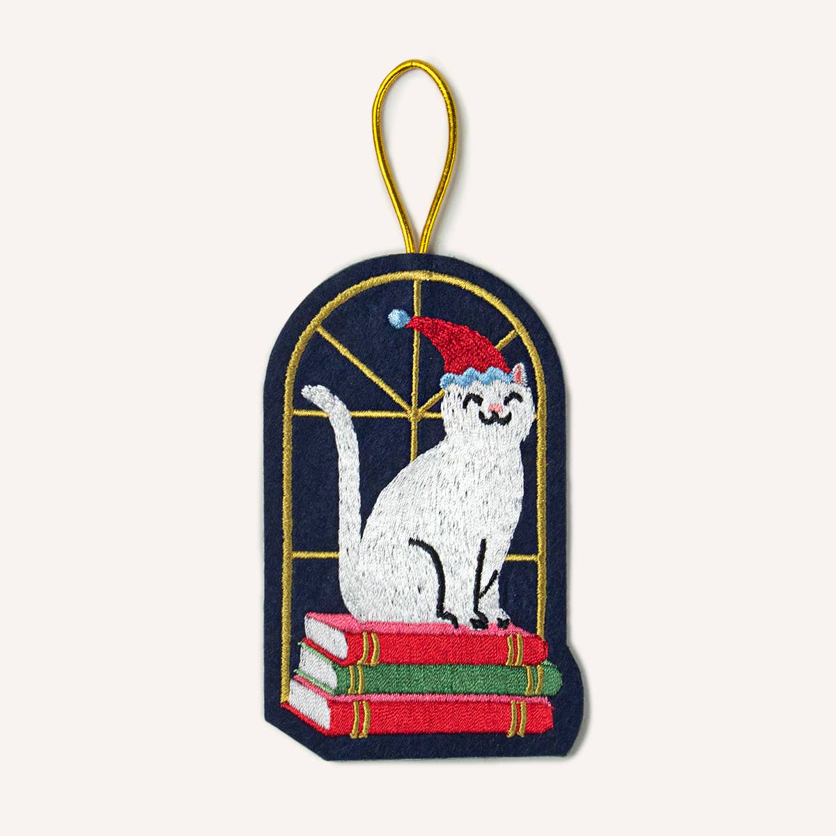 Book Stack Cat Ornament - DIGS