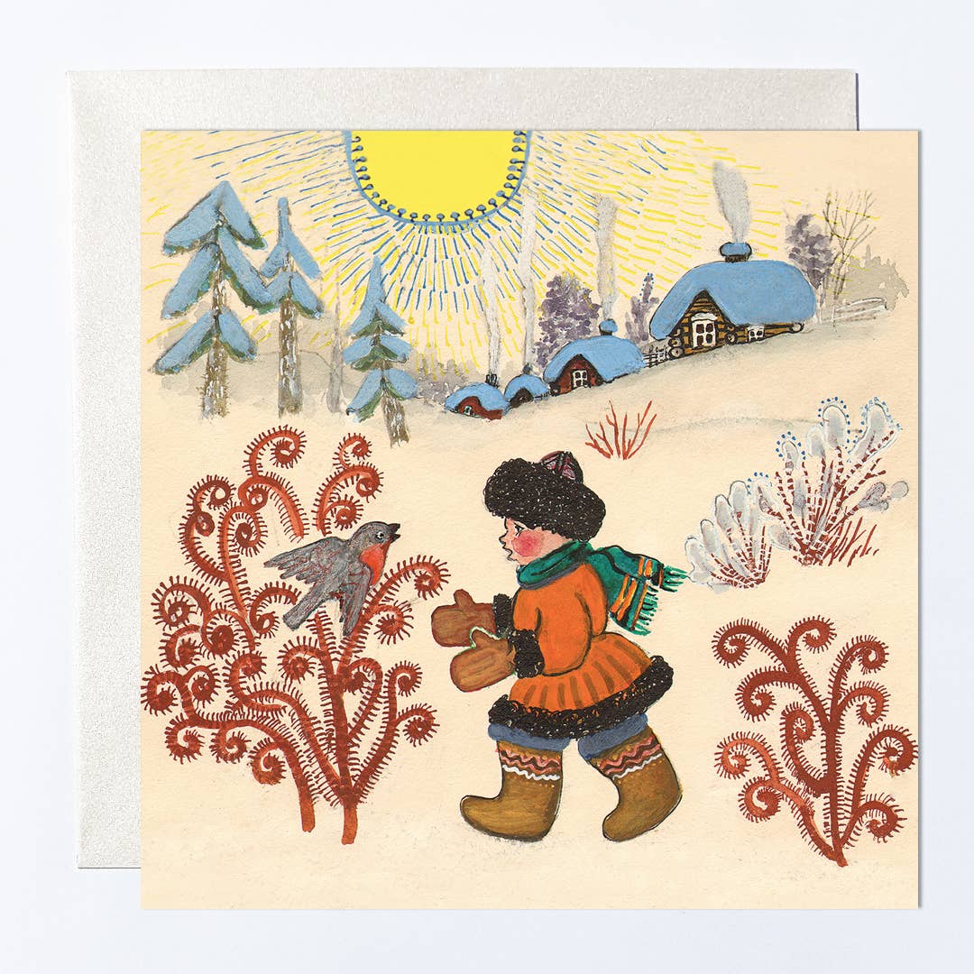 Boy in Mittens and Bullfinch Card - DIGS