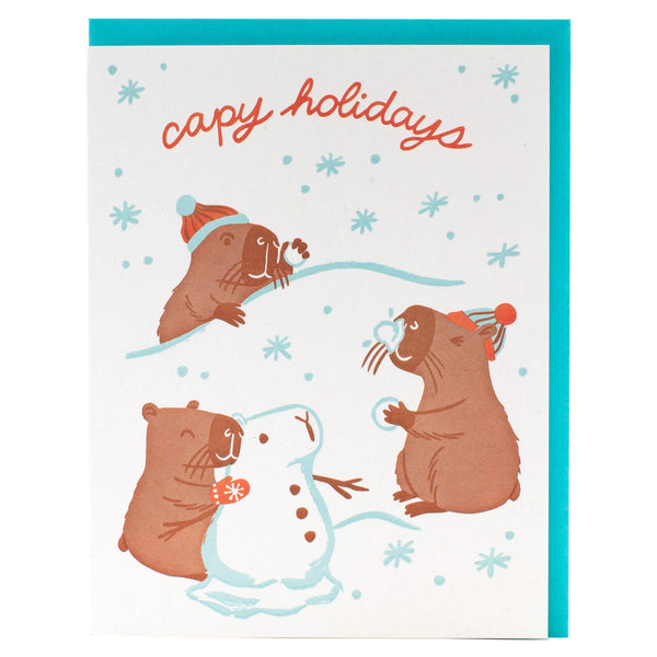 Capybara Snowball Fight Holiday Card - DIGS