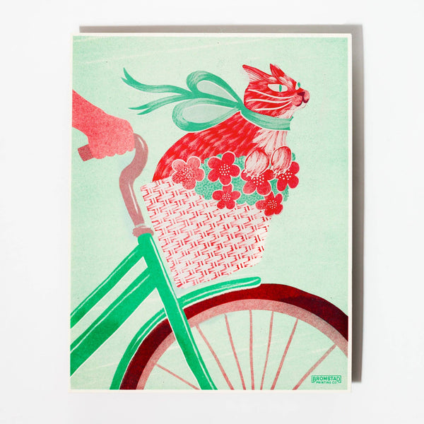 Cat in a Bike Basket Risograph Art Print - DIGS