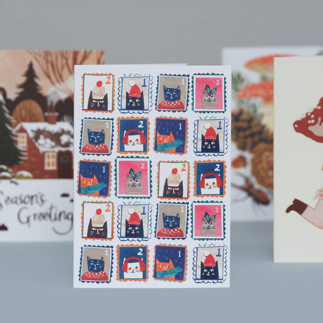Cat Stamp Collection Greeting Card - DIGS